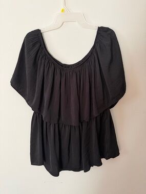 Cato Black Off-Shoulder Layered Ruffle Blouse